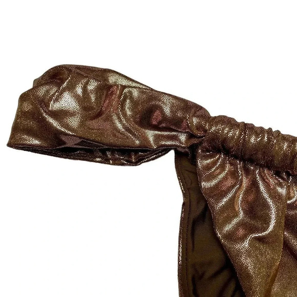 NWT Good American Foil Ruched Bikini Bottom Mocha Foil002 Size 5 2XL Swimwear - Picture 5 of 13